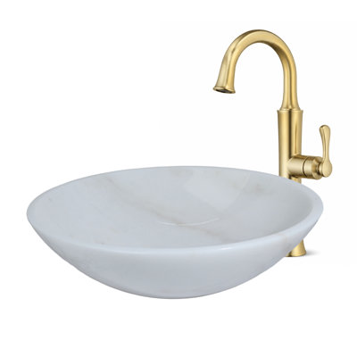 Round white marble vessel sink