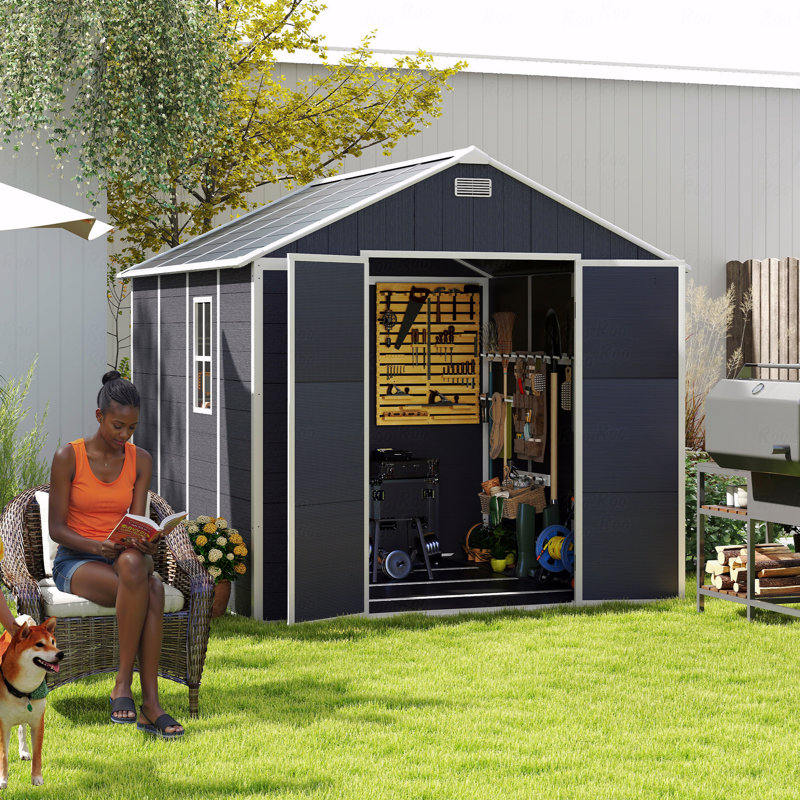 Remise de rangement, matériau PP de haute qualité, structure solide, imperméable, résistante à la rouille et aux rayons UV, grand espace de rangement, panneau de panneau de particules épais de 12 mm, éclairage de fenêtre HD