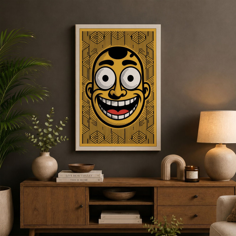 Grinning Face Retro - Wrapped Canvas, 30x20 - 76.2 x 50.8 cm, White Border