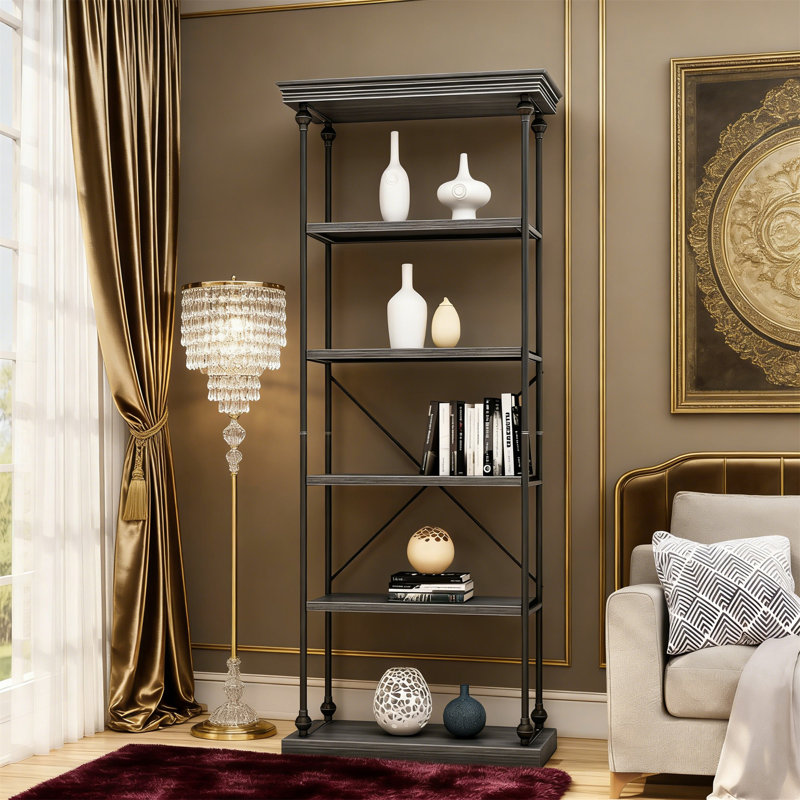 Metal Pipe Shelf With Fir Wood, Gray