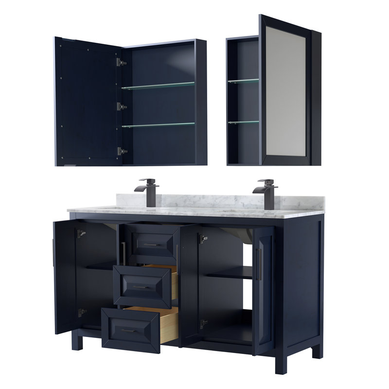 Daria 60'' W Double Vanity, Dark Blue, White Cultured Marble, Brushed Gold