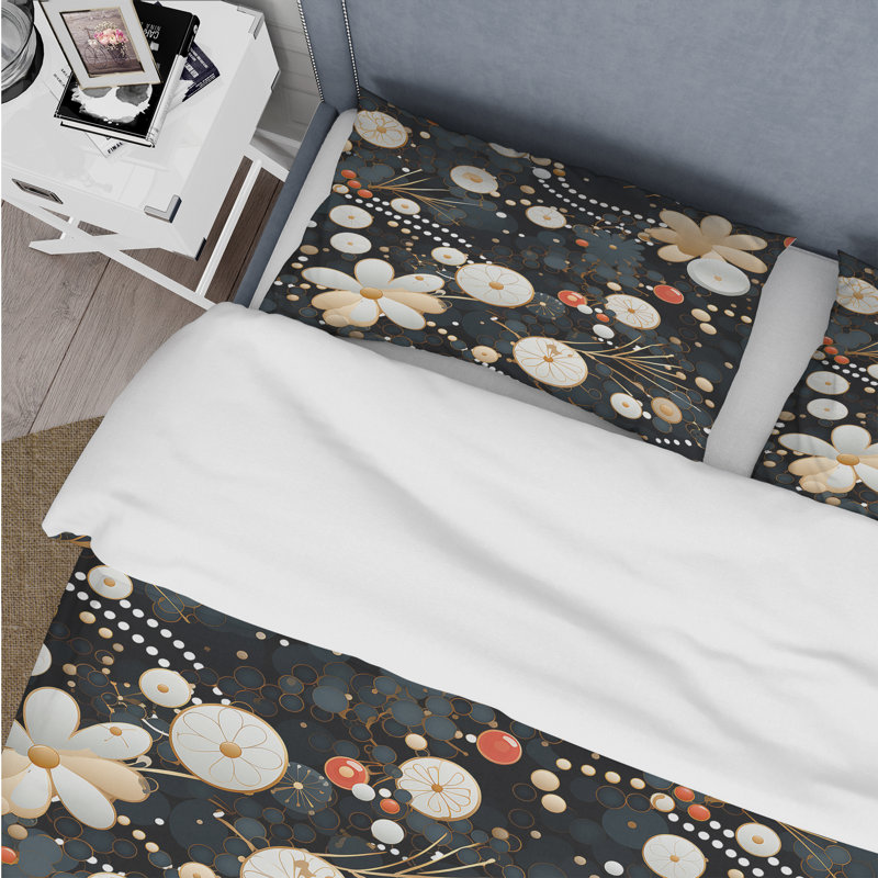 Ensemble de housse de couette à pois White Flower Polka Dot Explosion, Housse de couette pour grand lit et 2 taies décor