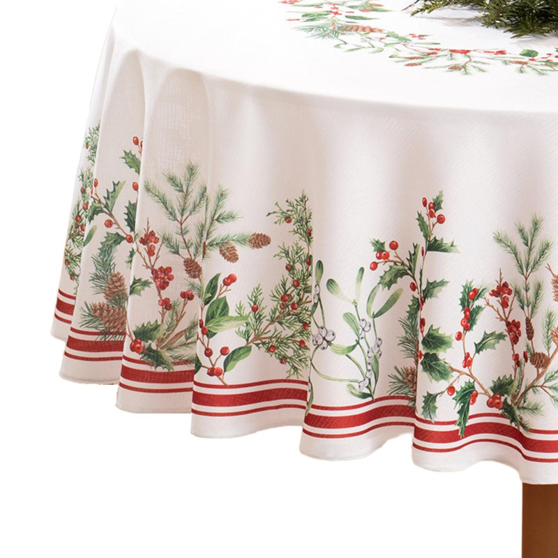 Winter Holiday Berry Floral Oval Fabric Tablecloth