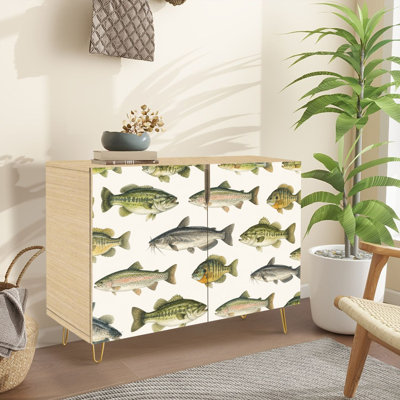 Buffet buffet avec rangement Espèces de poissons d'eau douce de style rétro avec 2 portes pour le salon et la cuisine