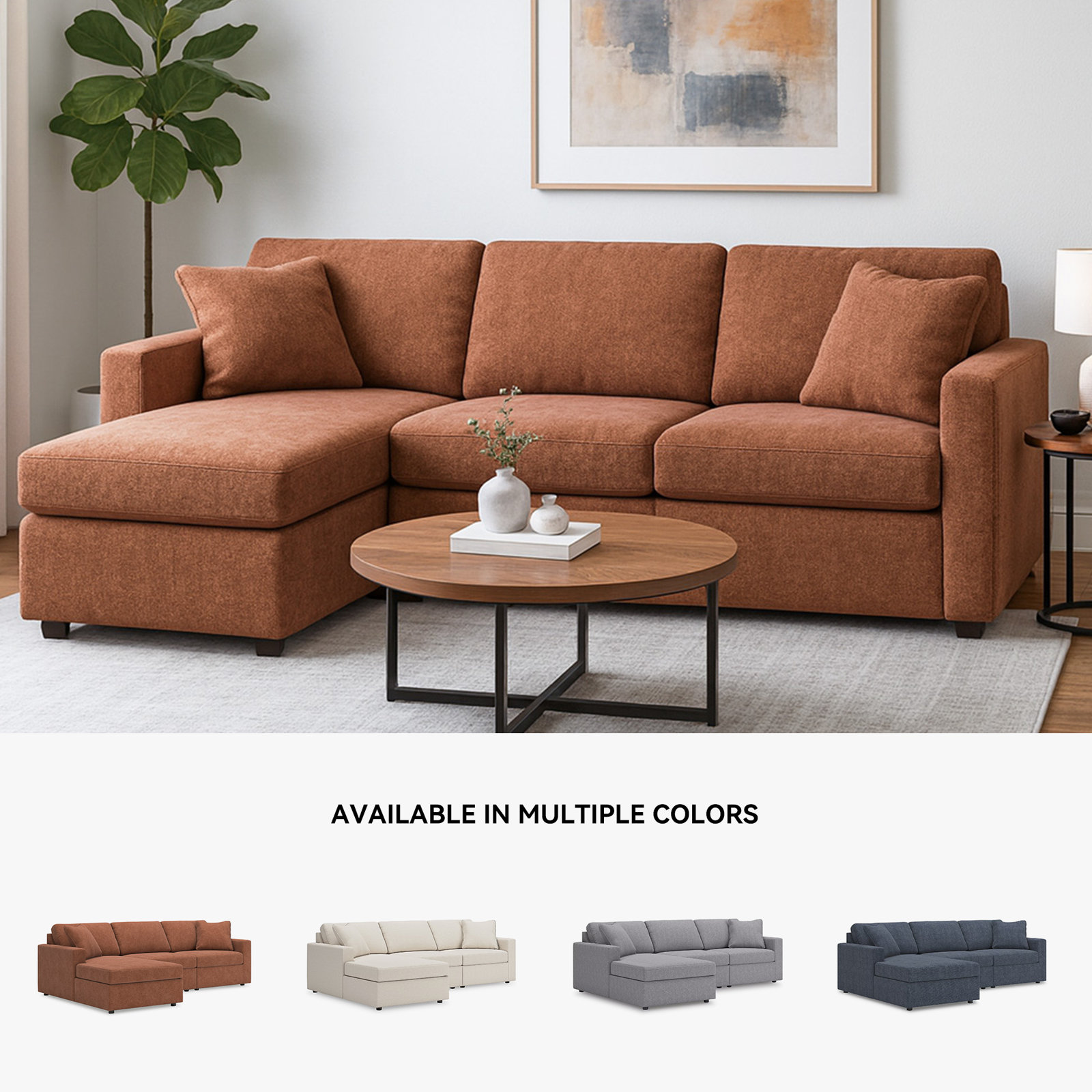 Modular Sectional, Left Hand Facing, 36" H x 109" W x 68"D, Brown Polyester