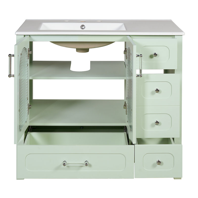 Armoire de salle de bain 72 po avec portes à texture gaufrée, grand meuble-lavabo avec huit tiroirs, quatre portes à fermeture en douceur et comptoir double, rangement de salle de bain avec portes en verre