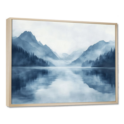 «Misty Morning Mountain Lake I», art mural paysage bleu