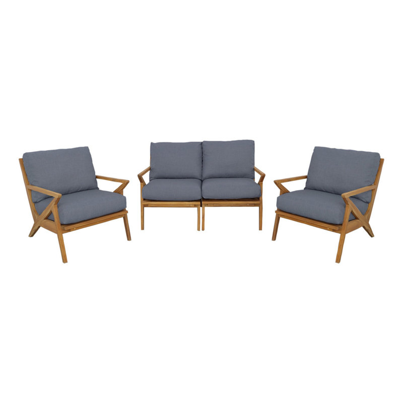 Hatteras Outdoor Teak Conversation Set, Steel