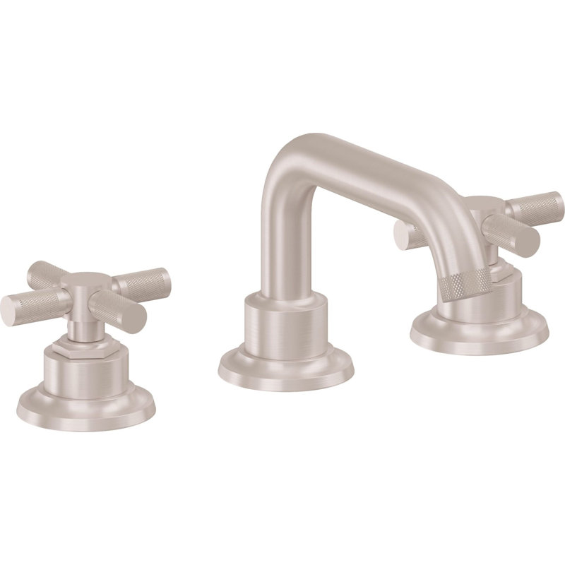 Descanso 8" Widespread Lavatory Faucet with Cross Knurled Handle and ZeroDrain, Satin Nickel
