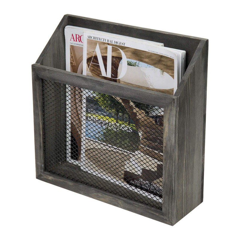 Solid Wood Free Standing Magazine Rack, Grey