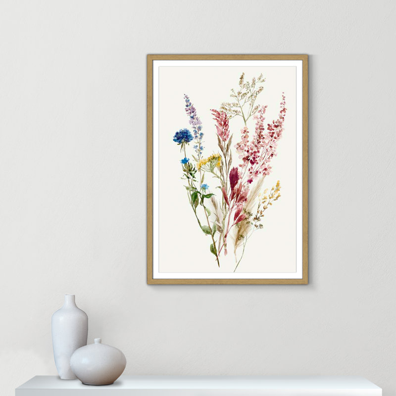 «Delicate Flowers II» par Asia Jensen - reproduction d'un seul cadre, H 35,5 po x l 25,5 po x P 0,75 po, Encadré naturel