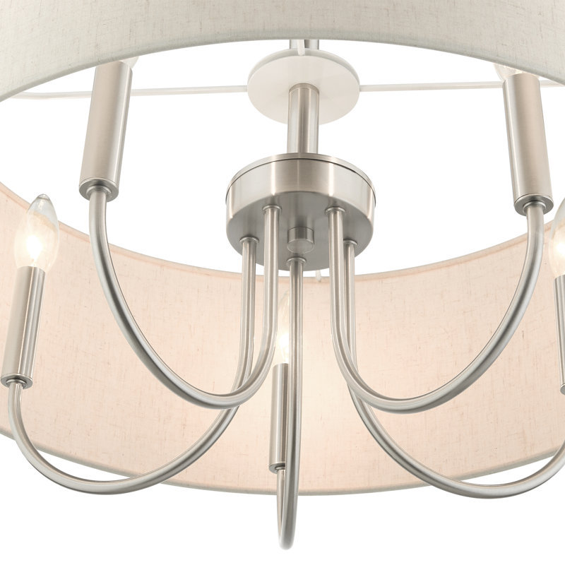 Lustre tambour 5 lumières à abat-jour Raymond, Nickel brossé