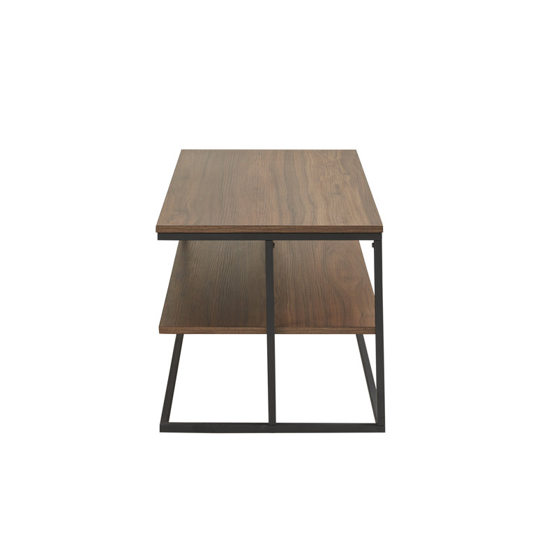 Modern 42" Dark Brown Wood & Black Metal Rectangular Coffee Table