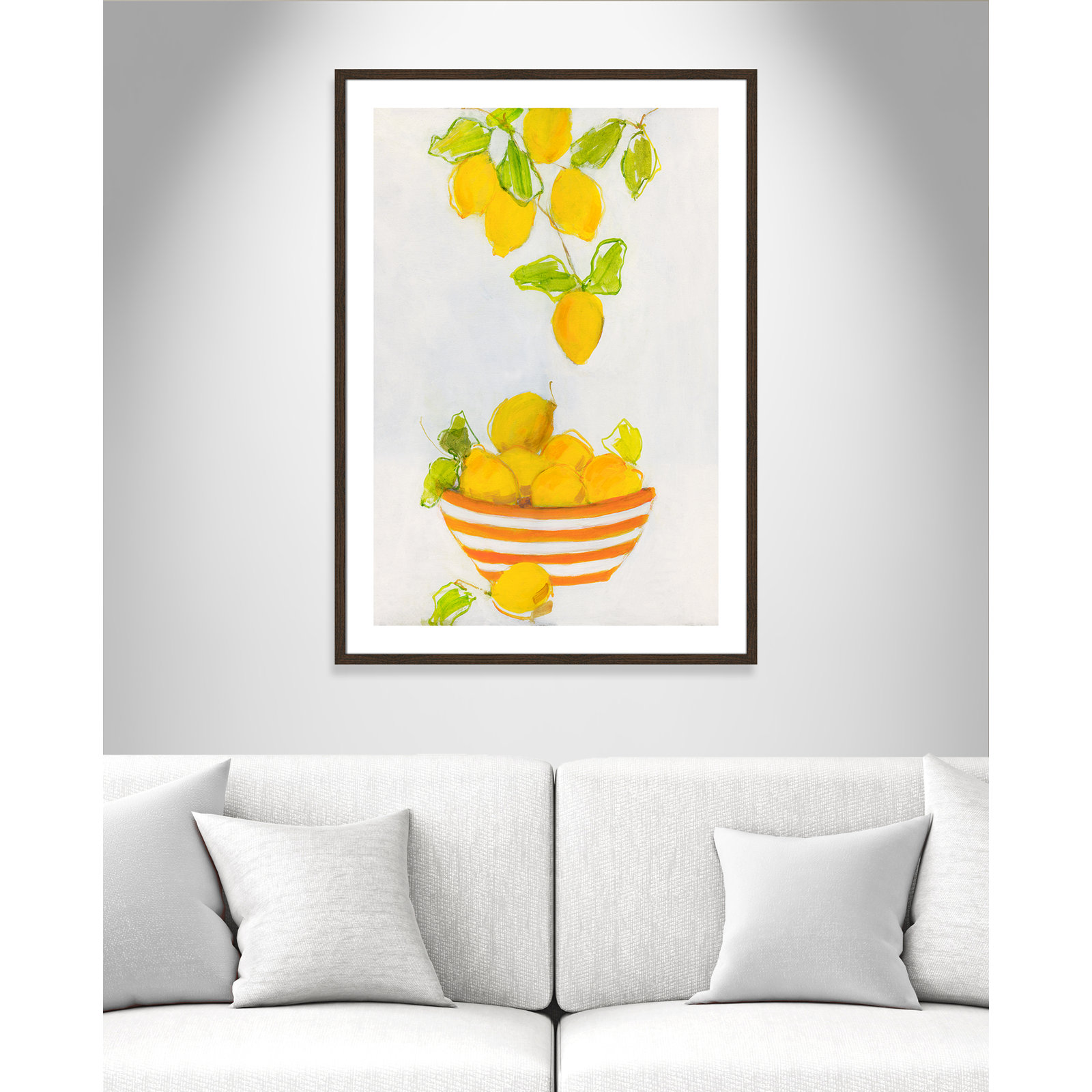 Darcy "Lemonlicious" Painting by Sally Swatland, 41.5" H x 29.5" W x 0.75" D, Walnut Wood Framed Paper