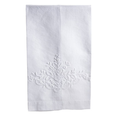 Hand Embroidered Linen Blend Guest Towel – Floral Motif Decorative Hand Towel for Bathroom and Powder Room Décor