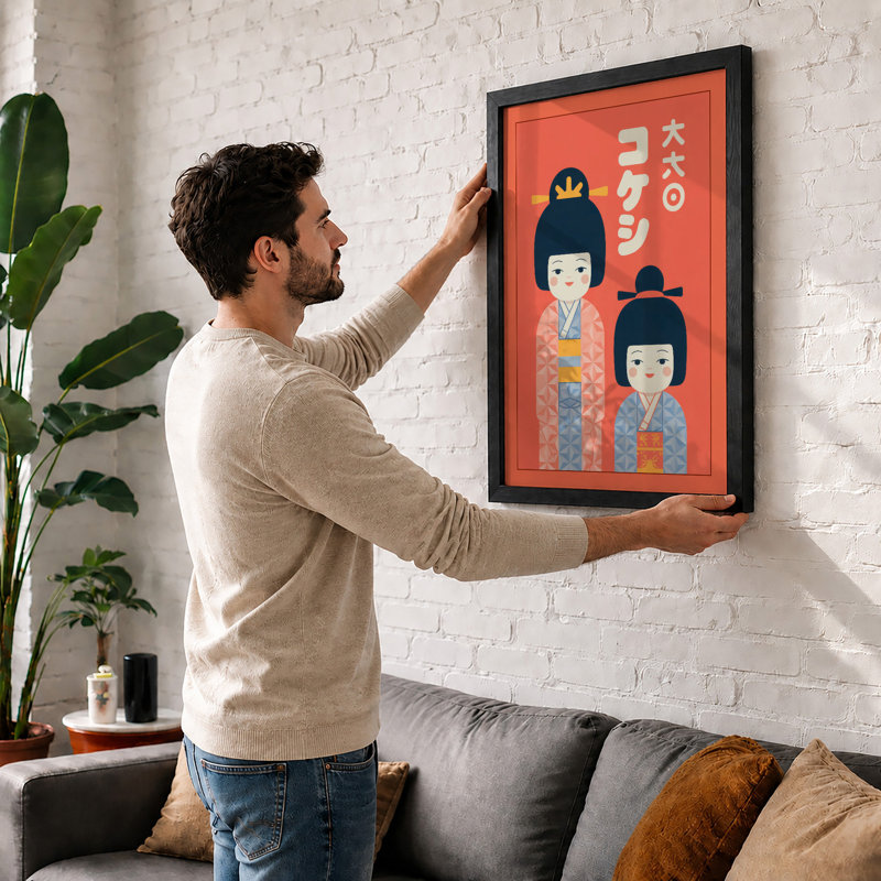Figures In Coral Light Japandi - Print, Unframed, A3 - 42.0 x 29.7 cm
