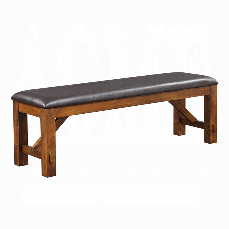 Banc rembourré Apolo avec structure en noyer, cuir synthétique espresso