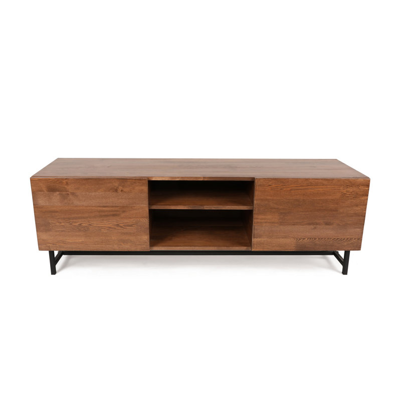 Modern TV Stand with Numerous Shelves, Walnut Finish, 59.1 x 19.7 x 16.1 inches | Crafted from 100% Pine Wood & 100% Metal Frame | Elegant Design for Additional Storage in Living Room & Entertainment Spaces