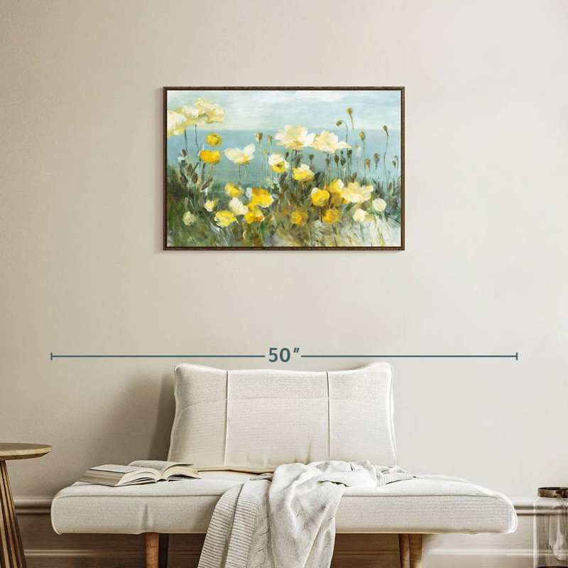 Champ de coquelicots, Cadre flottant noyer, 46 po x 31 po