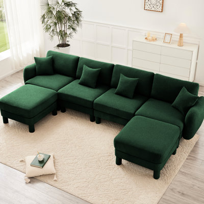 Canapé modulaire en forme de U à 4 boucles avec garnitures élégantes pour accoudoirs, 2 repose-pieds et joints de cadre pour tissu stable, pieds cylindriques à usage quotidien