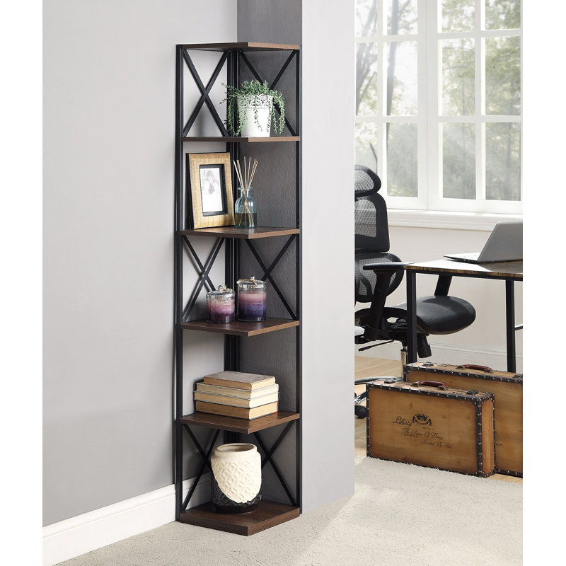 Walnut Black Corner Bookshelf