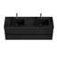 Meuble-lavabo 60 po en noyer avec lavabo en quartz noir mat et tiroirs noirs doux, meuble-lavabo mural flottant pour salle de bain moderne, lavabo une pièce noir mat, pré-assemblé