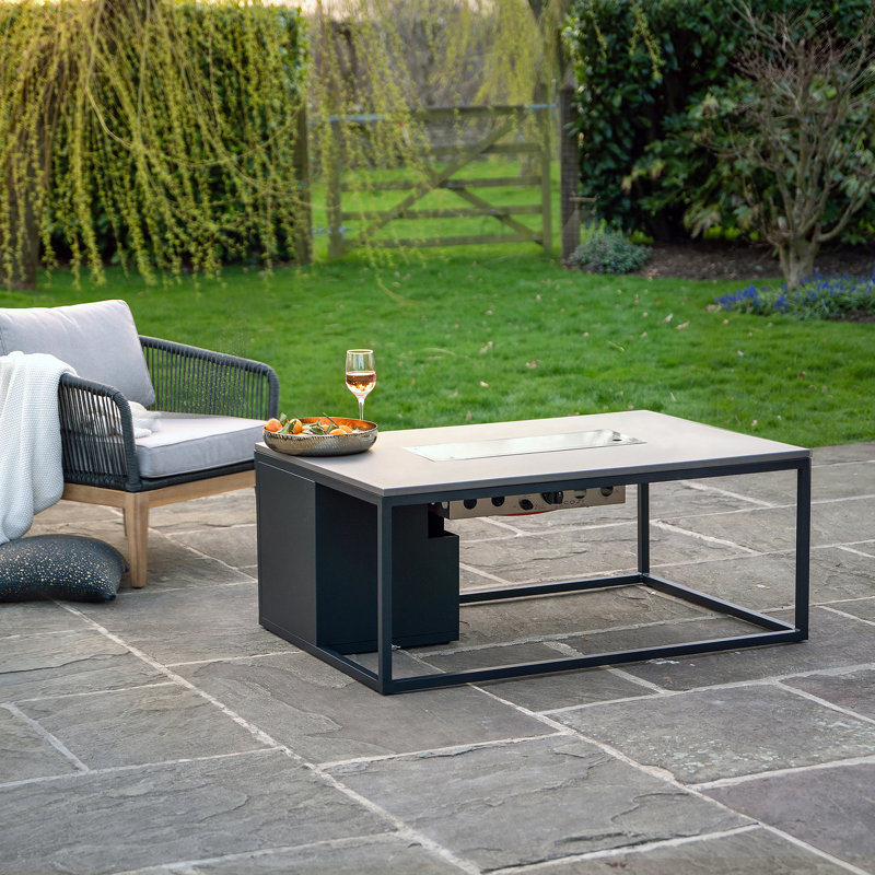 Himanshu Rectangle Aluminium Propane Smokeless Fire Pit Table, Grey/Black