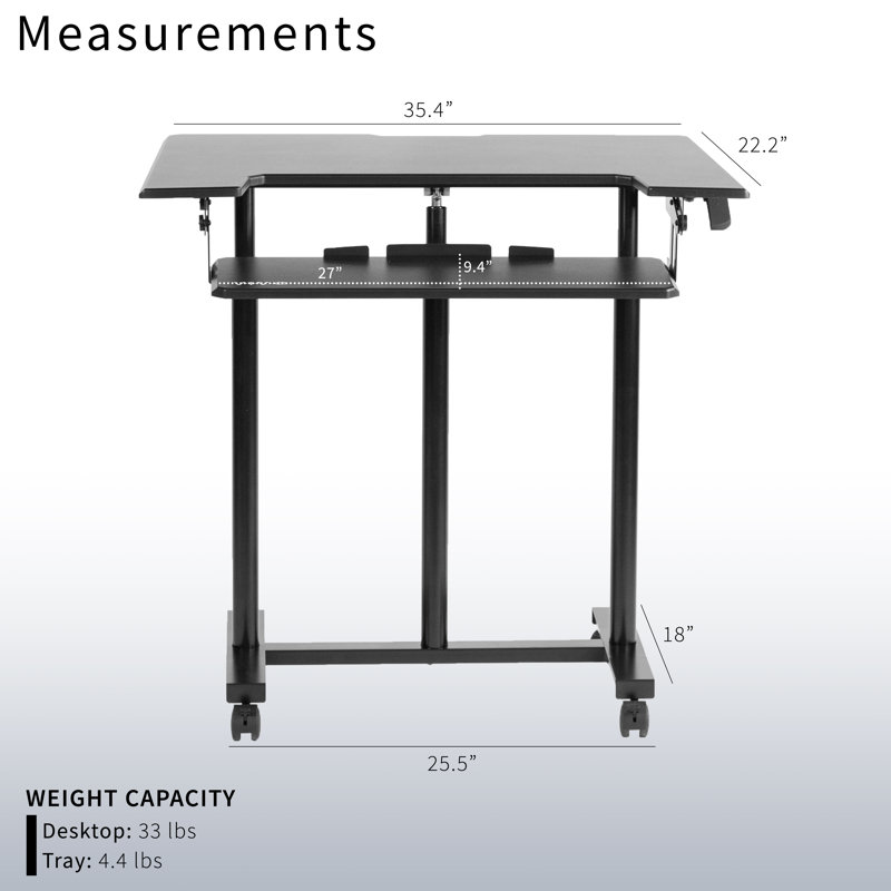 Vivo Mobile Height Adjustable Desk Cart with Sliding Keyboard Tray (CART-V06A)