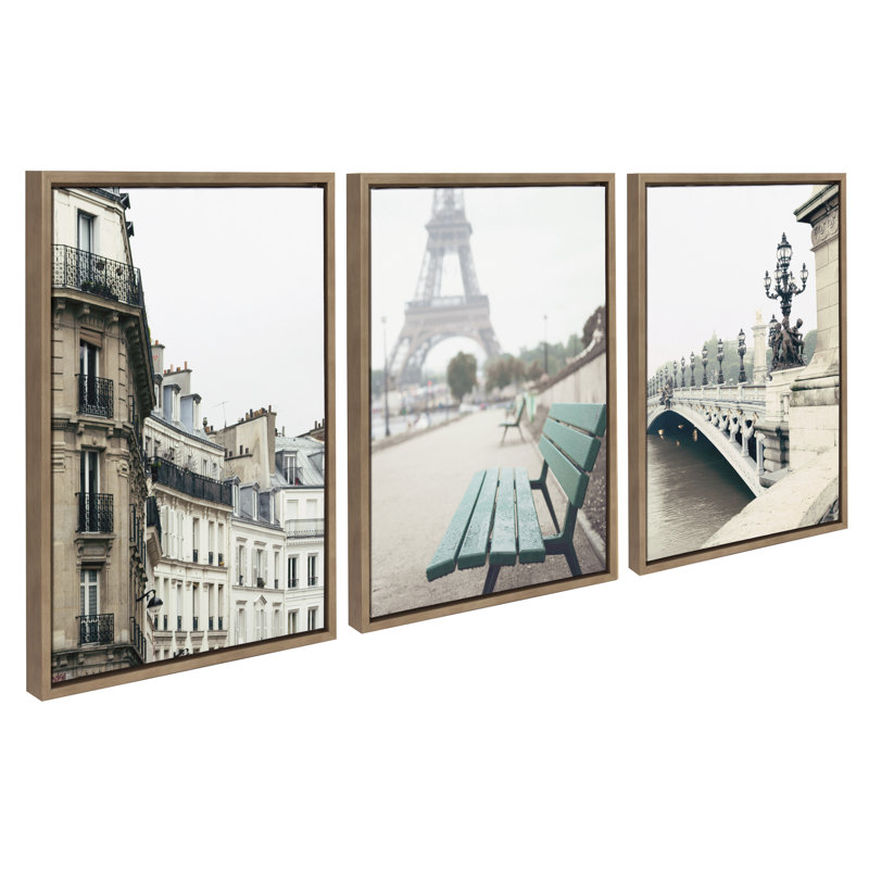 "L Hotel", Paris, Tour Eiffel, Europe, voyage, Pont, III, par Caroline Mint, ensemble d'art mural sur toile encadrée