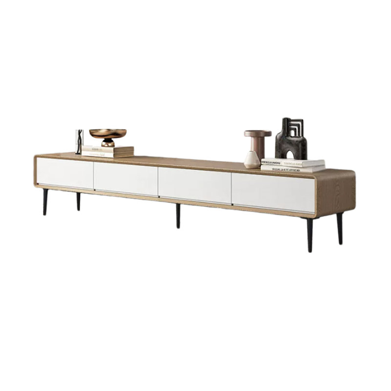Walnut Veneer TV Stand with Four Drawers, White/Natural Wood