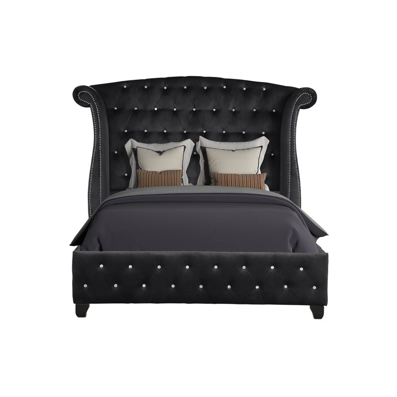 Rausch Upholstered Wingback Bed, Black, Full/Double