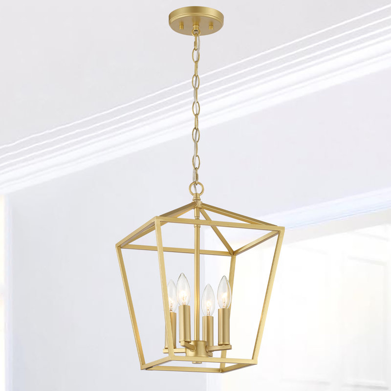 Lustre de salle à manger à 4 lumières en acier à intensité variable Allis, Laiton satiné