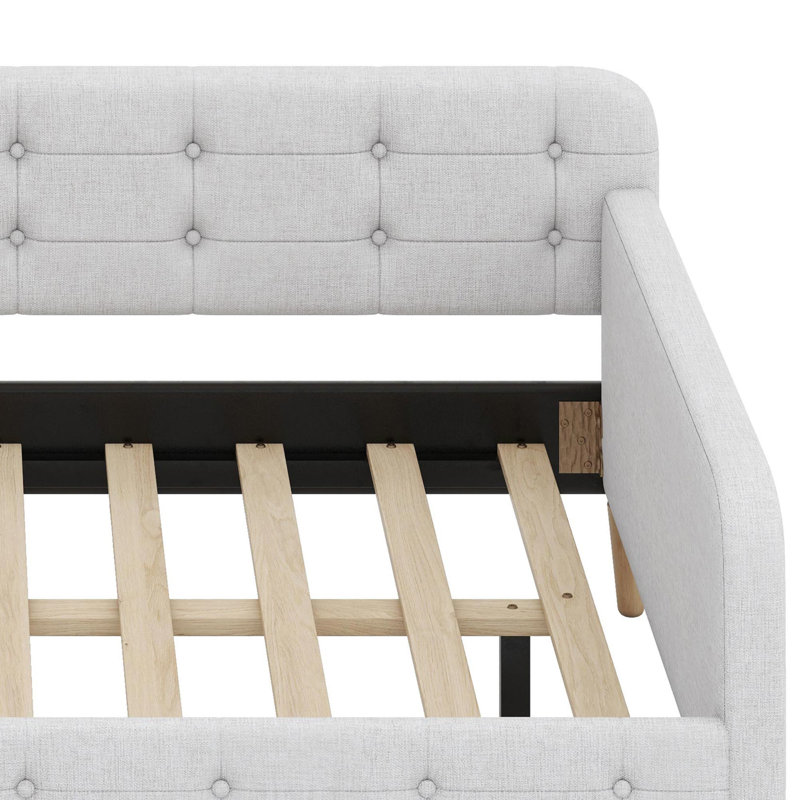 Upholstered Daybed With 4 Support Legs, Beige