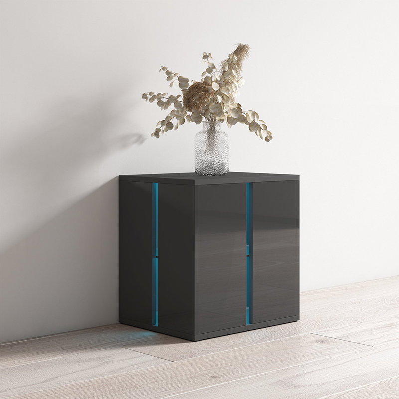 Table de chevet 20,3 po avec éclairage à DEL 16 couleurs Bermudez, finition brillante, Gris