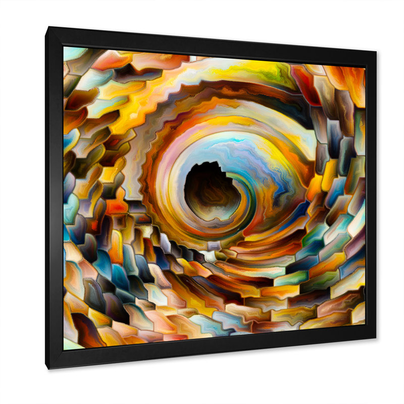 Radiant Circle Series Vibrant Abstract - Impression sur bois multicolore moderne, Cadre photo noir