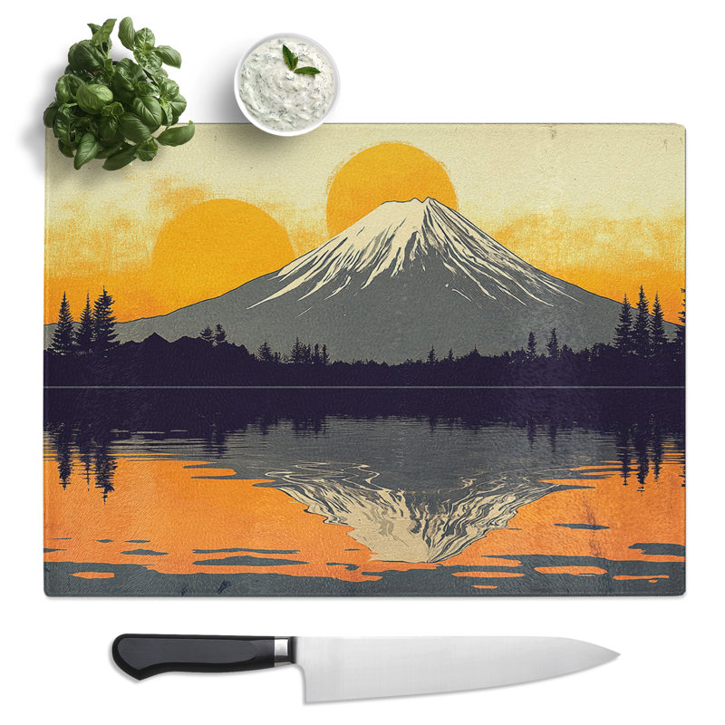 Japanese Mountains Vision  Glass Chopping Board