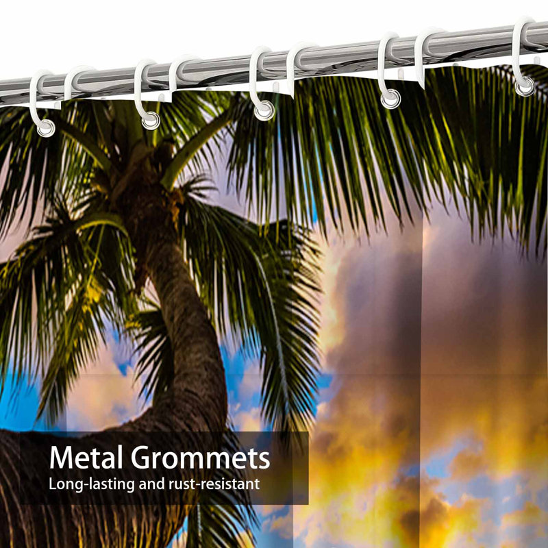 Beautiful Sunrise Hawaii Beach Paradise Surf Shower Curtain with 12 Hooks, 72" L x 84" W