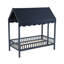 Finition bleu marine lit plateforme simple lit à baldaquin en tissu, ensemble de meubles de chambre à coucher en bois moderne 1pc-277386294