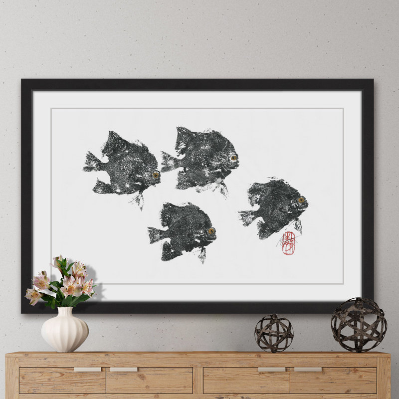« piranhas », reproduction d’art encadrée, H 24 po x l 36 po x P 1,5 po