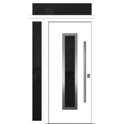 Porte d'entrée extérieure moderne en acier 36 po x 80 po - Inox SI avec éclairage latéral et traverse