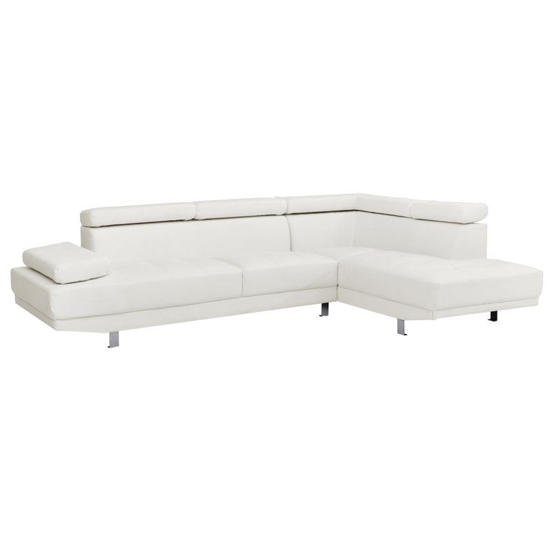 Mraz Riveredge Corner Right Facing Sectional with Adjustable Headrests, Faux Leather, White