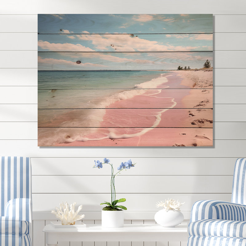 Mikaia, rose, minimalisme, paysage de plage I - impression sans cadre sur bois, H 30 po x l 40 po x P 0,78 po