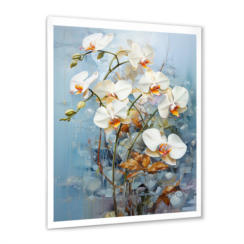 Élégance florale beige et or II, Cadre simple blanc, H 20 po x l 12 po x P 1 po