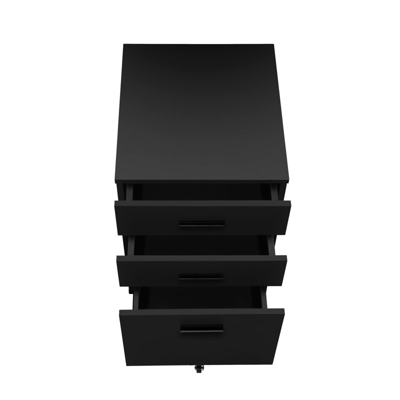 Contenant classeur noir stratifié, pour armoire de bureau en stratifié, avec tiroirs de rangement adéquats