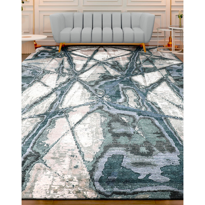 Tapis ivoire et vert noué à la main de haute qualité