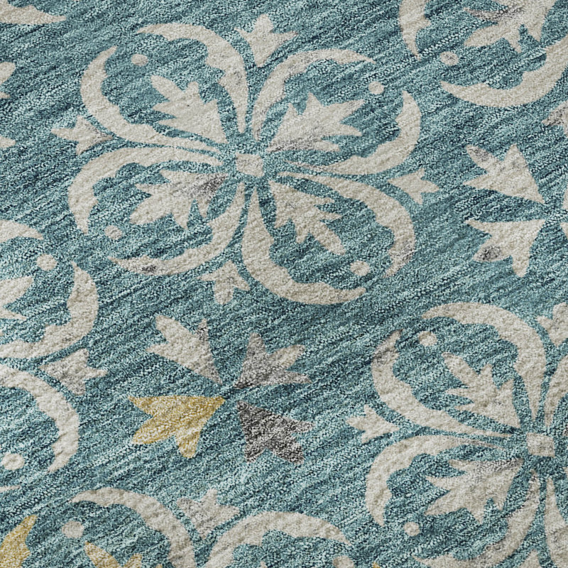 Premium Machine Washable Prisco Teal Rug, Rectangle 2'6" x 3'10"