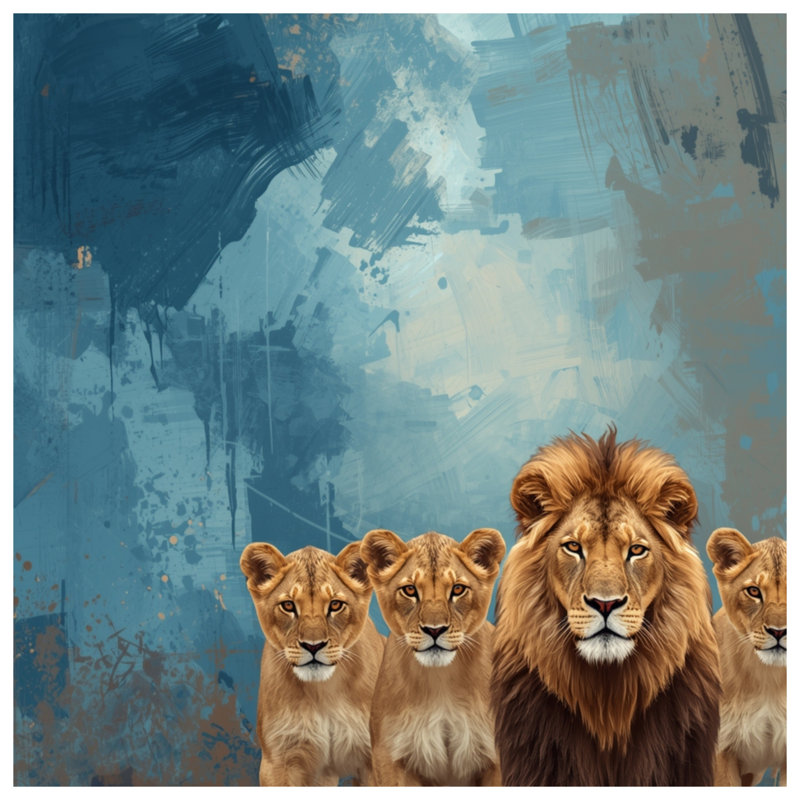 Lion avec couvertures de groupe de louveteaux, 60 po L x 80 po H