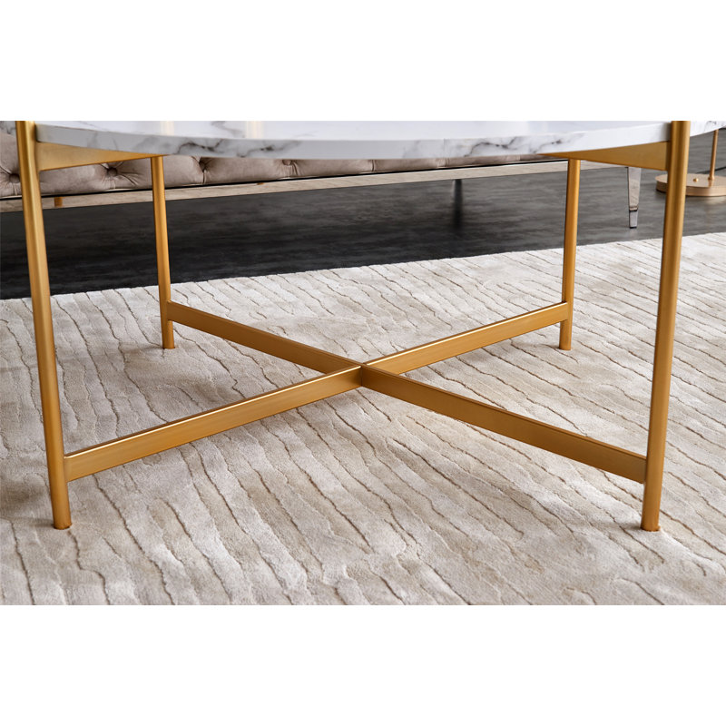 Table basse Subhan, Blanc, Doré, Marbre