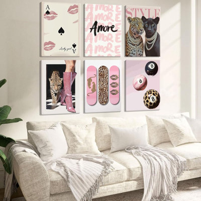 Trendy Leopard Wall Art Coquette Preppy Y2k Prints Painting Funky Lucky 8 Ball Canvas Posters Fashion Pink Cheetah Aesthetic Wall Decor Pictures Girly Bedroom Apartment Dorm 8X10in Framed