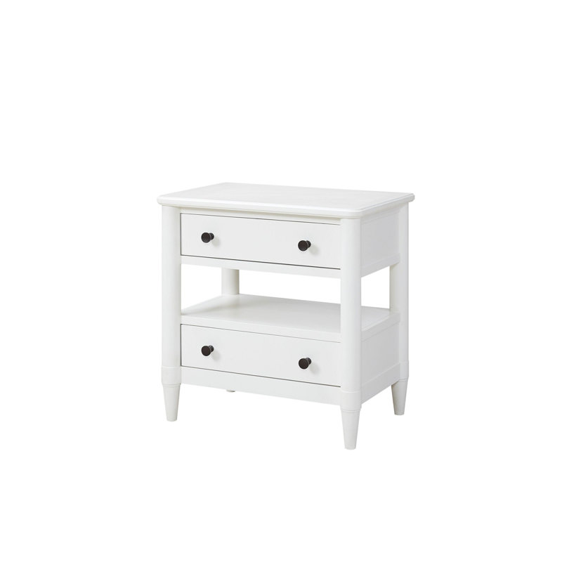 Table de chevet ouverte finition sable avec 2 tiroirs, Blanc